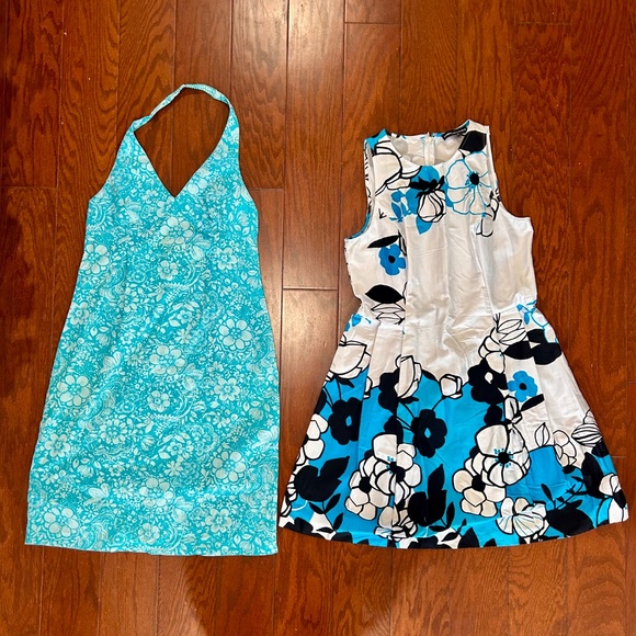Lot of 2 sundresses halter Hawaiian print floral a-line skater tank dress beach - Picture 2 of 9